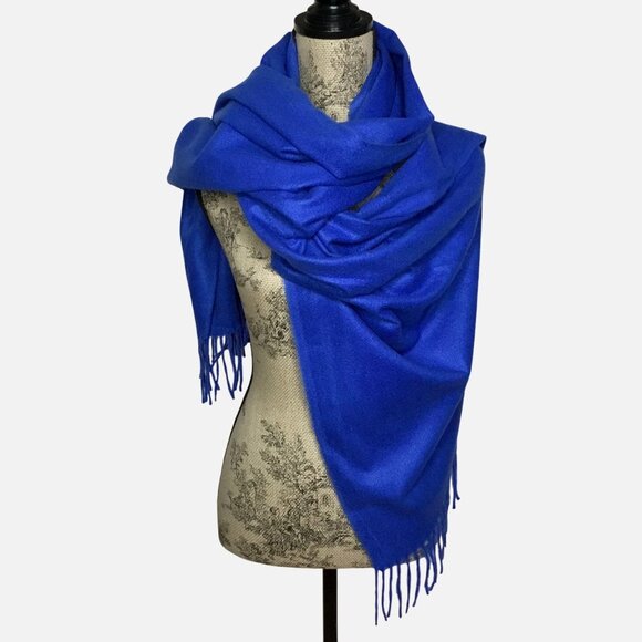 Cobalt Blue Cashmere Feel Pashmina Shawl Wrap 58x41 Soft Large Scarf Gift NWOT - Picture 1 of 6